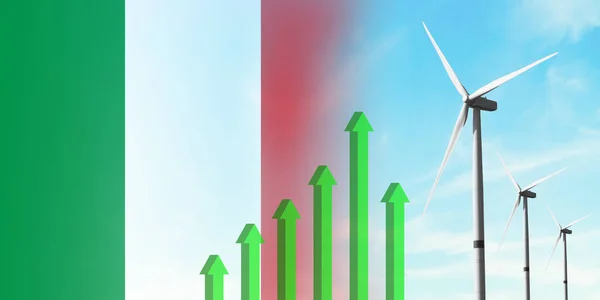 Italia Bandiera Turbina Eolica Fonte Energia Ecologica Rinnovabile Efficienza Sviluppo — Foto Stock