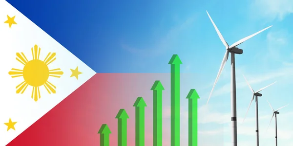 Bandeira Das Filipinas Turbina Eólica Fonte Energia Ecológica Renovável Eficiência — Fotografia de Stock