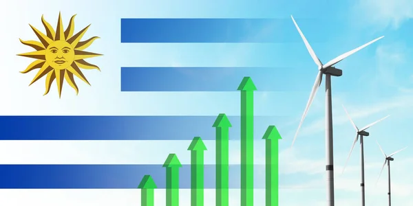 Uruguay Bandiera Turbina Eolica Fonti Rinnovabili Energia Ecologica Efficienza Sviluppo — Foto Stock