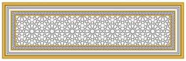 Gergin tavan dekorasyon deseni. Altın sarısı 3D çerçeve ve İslami biçim motifi