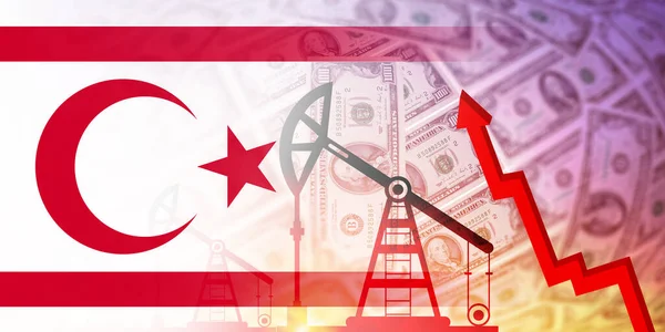 北塞浦路斯土耳其共和国国旗 天然气 燃料工业和危机概念 经济危机 价格图表 股票市场 外汇经济 石油生产 — 图库照片