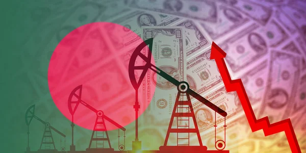 孟加拉国国旗 天然气 燃料工业和危机概念 经济危机 价格图表 股票市场 外汇经济 石油生产 — 图库照片
