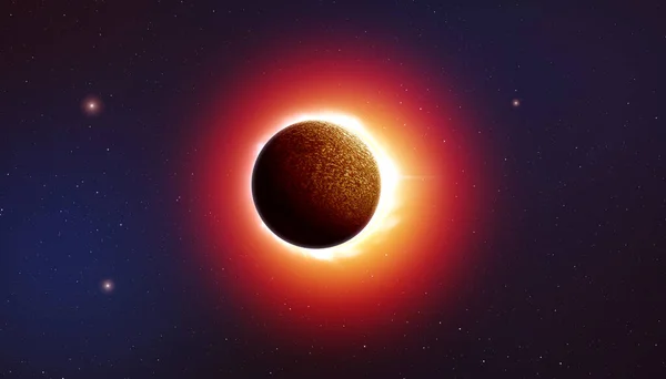 Solar eclipse and shining stars in deep space.
