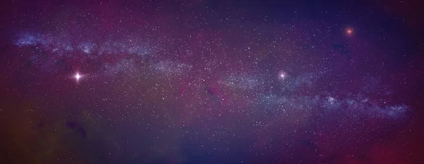 Λαμπερά Αστέρια Στο Σκοτεινό Διάστημα Πανοραμικό Σύμπαν Και Φόντο Γαλαξία — Φωτογραφία Αρχείου
