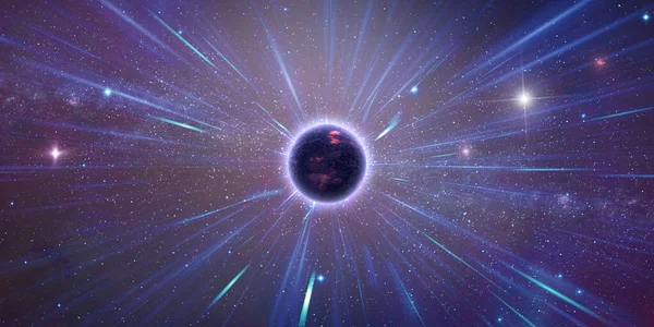 宇宙と宇宙と星空の背景紫と青 深い空間の中の星と謎の惑星 — ストック写真
