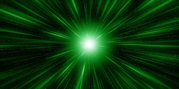 stock image Space background and green starburst. Green rays illuminating universe. Starry cosmos landscape.