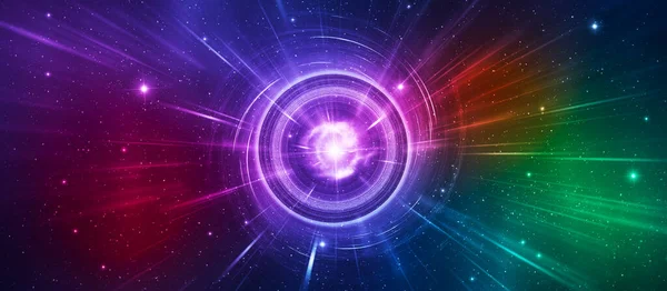 パノラマの星空の宇宙の背景 深宇宙の星雲光 宇宙線 輝く星々 — ストック写真