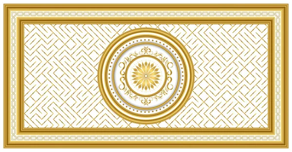 Stretch Ceiling Motif Pattern Ceiling Decoration Image Gold Colored Frame — Stock Photo, Image