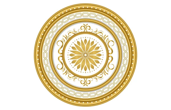 Stretch Ceiling Decoration Image Shiny Golden Yellow Circular Ceiling Ornament — Stock Photo, Image