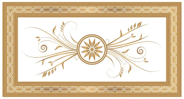 Gyllene Färg Dekorativ Ram Och Blommönster Mitten Stretch Tak Dekoration — Stockfoto