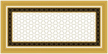 Tavan süsü resmi. Dekoratif sarı çerçeve ve İslami motif arka plan. esnek tavan ve duvar dekorasyonu dokusu olarak kullanılabilir