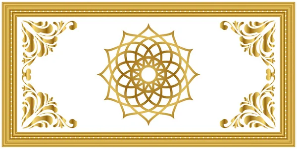 Sufitowe Dekoracje Tekstury Złoty Kolor Ramki Kwiatowy Wzór Okrągły Motyw — Zdjęcie stockowe