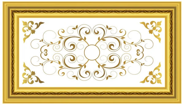 奢华的宫殿天花板图案 金黄色装饰3D框架和叶型装饰品 — 图库照片