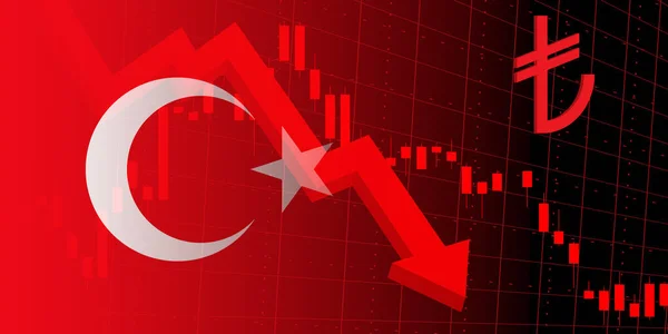 Kurva Mata Uang Turki Menurun Devaluasi Dan Peningkatan Besar Dalam — Stok Foto