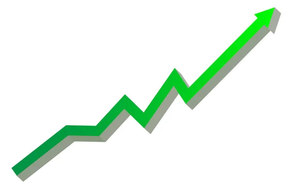 Freccia Verde Che Sale Uno Sfondo Bianco Grafica Crescita Aumento — Foto Stock