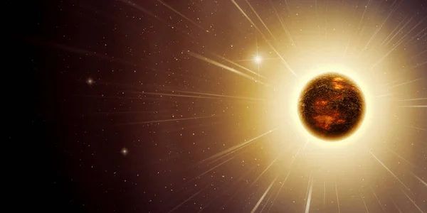 暗い宇宙空間で太陽系外の未知の惑星や星の光線 コスモスの背景 — ストック写真