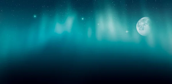 Северное Сияние Aurora Borealis Звезды Светящаяся Суперлуна Ночное Небо — стоковое фото