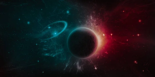 知られていない異星人の惑星 暗い宇宙空間の輝く星と星雲光 カラフルな星空空間背景 — ストック写真