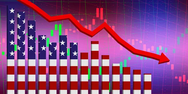 Usa Flaggstång Diagram Med Upp Och Nedgångar Minskande Värden Kris — Stockfoto