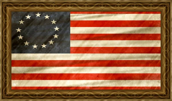 Betsy Ross Flag Stara Amerykańska Flaga Dekoracyjnej Zabytkowej Ramie Flaga — Zdjęcie stockowe