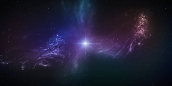 Μωβ Και Μπλε Φώτα Νεφελώματος Και Λαμπερά Αστέρια Στο Γαλαξία — Φωτογραφία Αρχείου