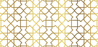 Beyaz arkaplanda altın sarısı geometrik İslami desen.