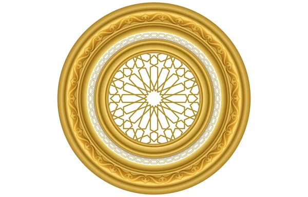 Golden Color Circle Ceiling Ornament White Background Stretch Ceiling Pattern — Stock Photo, Image