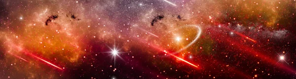Space scene. Shining stars, meteor and nebula lights in deep space.
