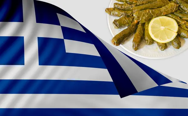 Traditional Greek dishes. Stuffed grape leaves, also known as dolmas or dolmades