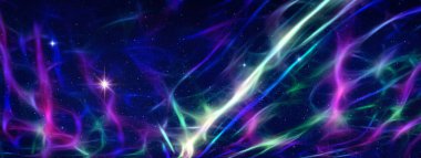 Yıldızlı gökyüzünde parlak kuzey ışıkları. Gergin tavan dekorasyon modeli.