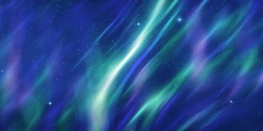 Kuzey ışıkları veya Aurora Borealis Gecenin yıldızlı gökyüzünde.