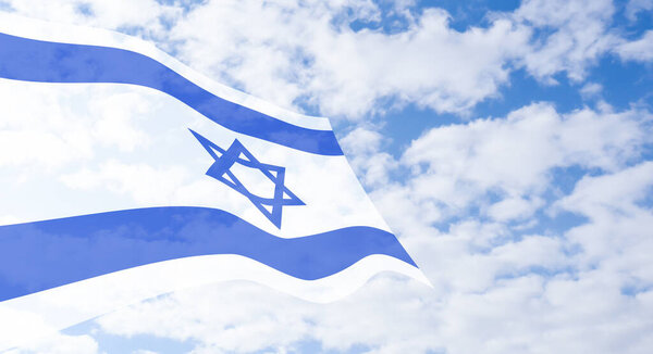 Israel flag and beautiful cloudy blue sky.