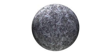 Beyaz arka planda dolar banknotlarından yapılmış bir dünya. Dolar şeklinde yuvarlak bir dünya. Dolar banknotlu dolar topu.