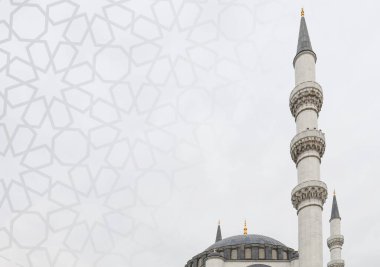 İslami konsept. İslami tarz ve güzel cami manzarası. İslami bayram tebrik kartı geçmişi.