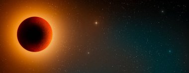 Mars gezegeni manzarası. Yıldızlar ve kırmızı gezegen karanlık uzayda. Samanyolu Galaksisi. 