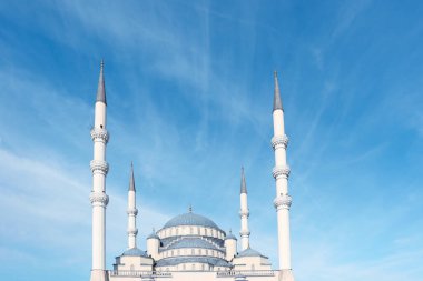 Ankara Kocatepe Camii. Islamic background photo. Mosque, dome and minarets with beautiful sky.
