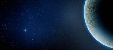 Uzayda yıldızlar ve uzaydan görünen gezegenimiz Dünya.