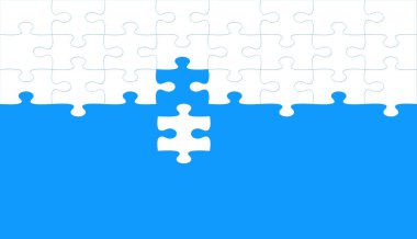 Mavi arkaplanda bitmemiş beyaz yapboz.