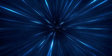 Fast moving blue lights. Hyper speed in dark space, light speed and cosmic rays. clipart