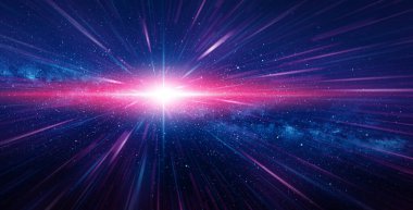 Uzay manzarası, ışık hızı ve büyük yıldız patlaması sahnesi. Zaman yolculuğu arkaplan resmi. Evren, ışıldayan ışıklar ve yıldızlar