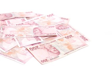 200 TL £124; 200 Türk Lirası. Beyaz arkaplanda 200 Yeni Türk Lirası izole edildi.