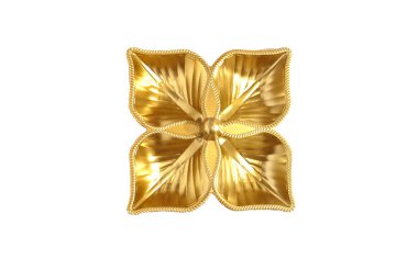 Çiçek şeklindeki parlak altın kâse manzarası. Lüks, değerli ve pahalı mutfak eşyaları.