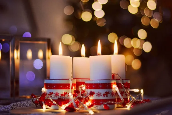 Décoration Noël Avec Fond Bokeh Scintillant Lumières Vacances Dans Esprit — Photo