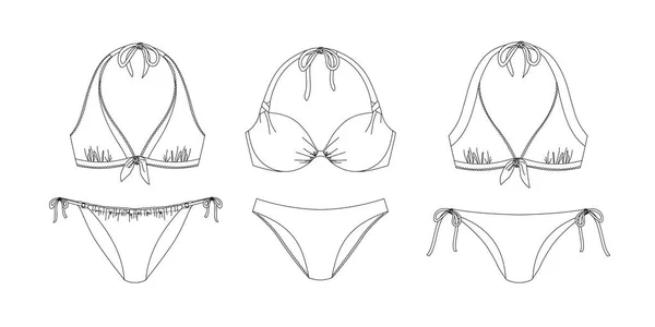 Woman Sustainable Swimwear Technical Drawing Template Sketch Flat Mock Recycled — Stock Photo, Image