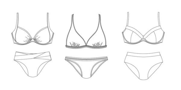 Woman Sustainable Swimwear Technical Drawing Template Sketch Flat Mock Recycled — Stok fotoğraf