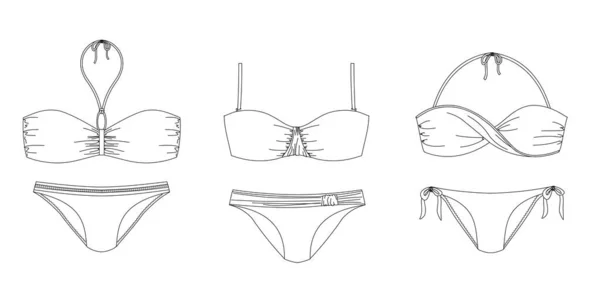Nachhaltige Badebekleidung Für Frauen Technische Zeichnung Vorlage Skizze Flach Attrappe — Stockvektor