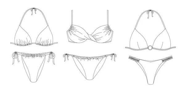 Woman Sustainable Swimwear Technical Drawing Template Sketch Flat Mock Recycled — Vector de stoc
