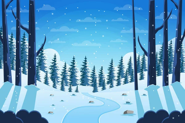 美丽的冬季风景插图 — 图库矢量图片