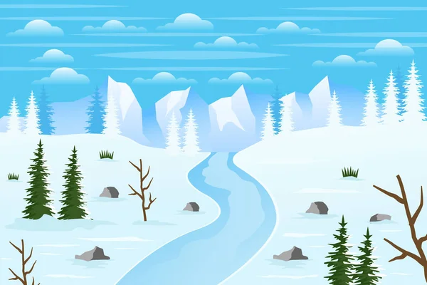 グラデーション山冬景色図 — ストックベクタ