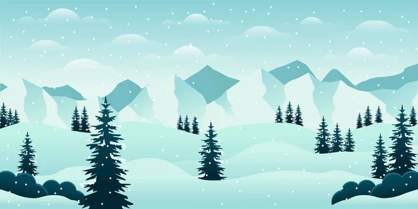 Lutning Vinter Landskap Illustration Med Berg Och Träd — Stock vektor